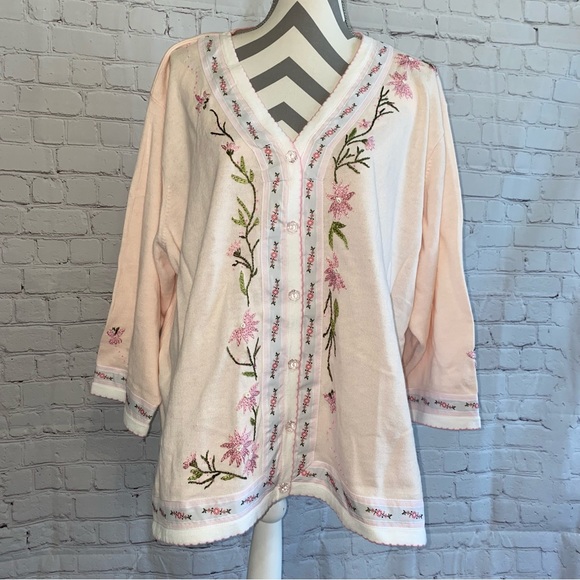 Storybook Knits “Pretty In Pink” Embroidered Floral Cardigan Sweater Sz 3XL - Picture 1 of 12